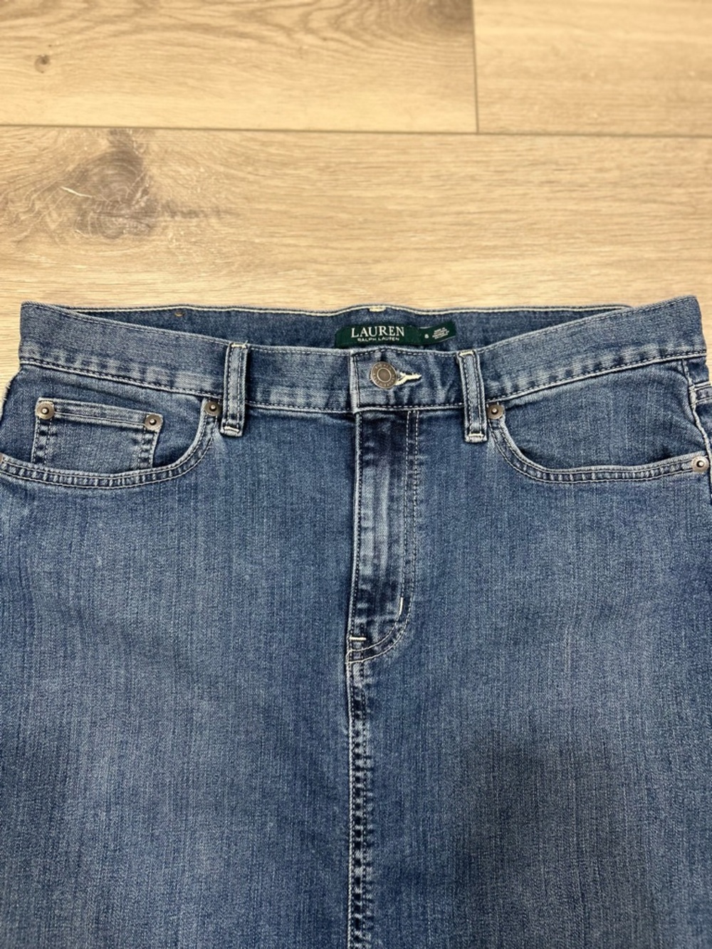Lauren Ralph Lauren Women’s Denim Midi Skirt Size 8 Blue Stretch Classic Capsule - Picture 4 of 7